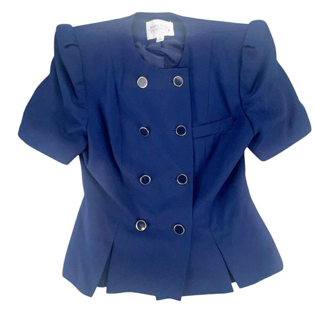 Karen‎ Scott Petite Blue Double Breasted Short Sleeve Blazer Jacket Womens Sz 6